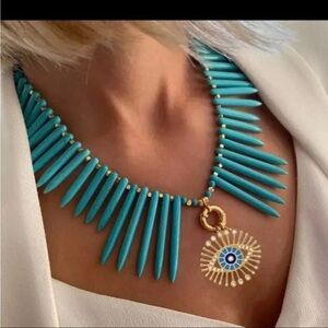 Turquoise Statement Necklace with Gold Eye Pendant